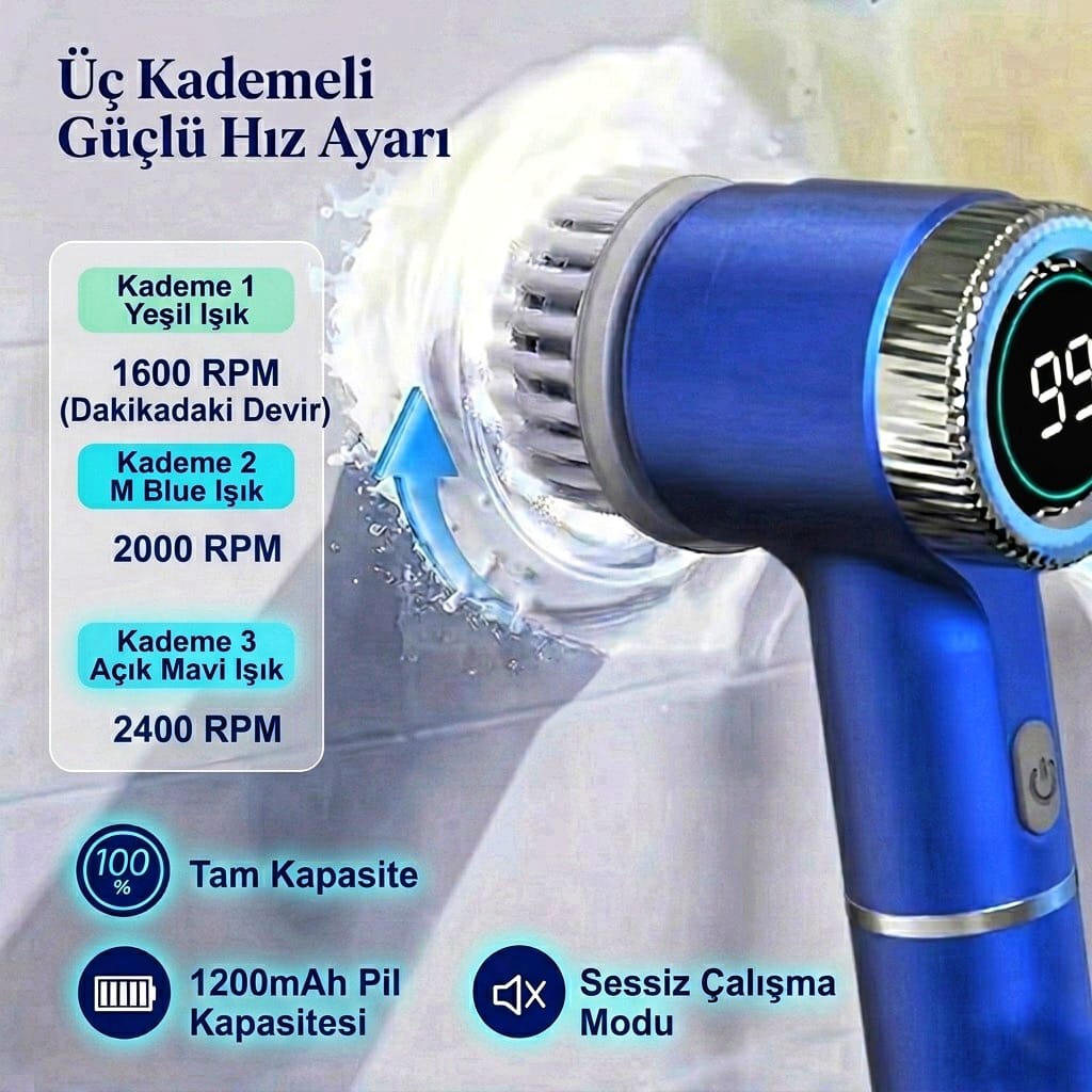 ORBADO™ 5'i 1 Arada Elektrikli Döner Temizlik Fırçası (Şarjlı & Su Geçirmez)