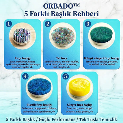 ORBADO™ 5'i 1 Arada Elektrikli Döner Temizlik Fırçası (Şarjlı & Su Geçirmez)